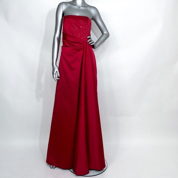 Vintage 90s davids bridal Sz 12 Elegant Red Strapless Dress embroidered princess - Picture 1 of 10